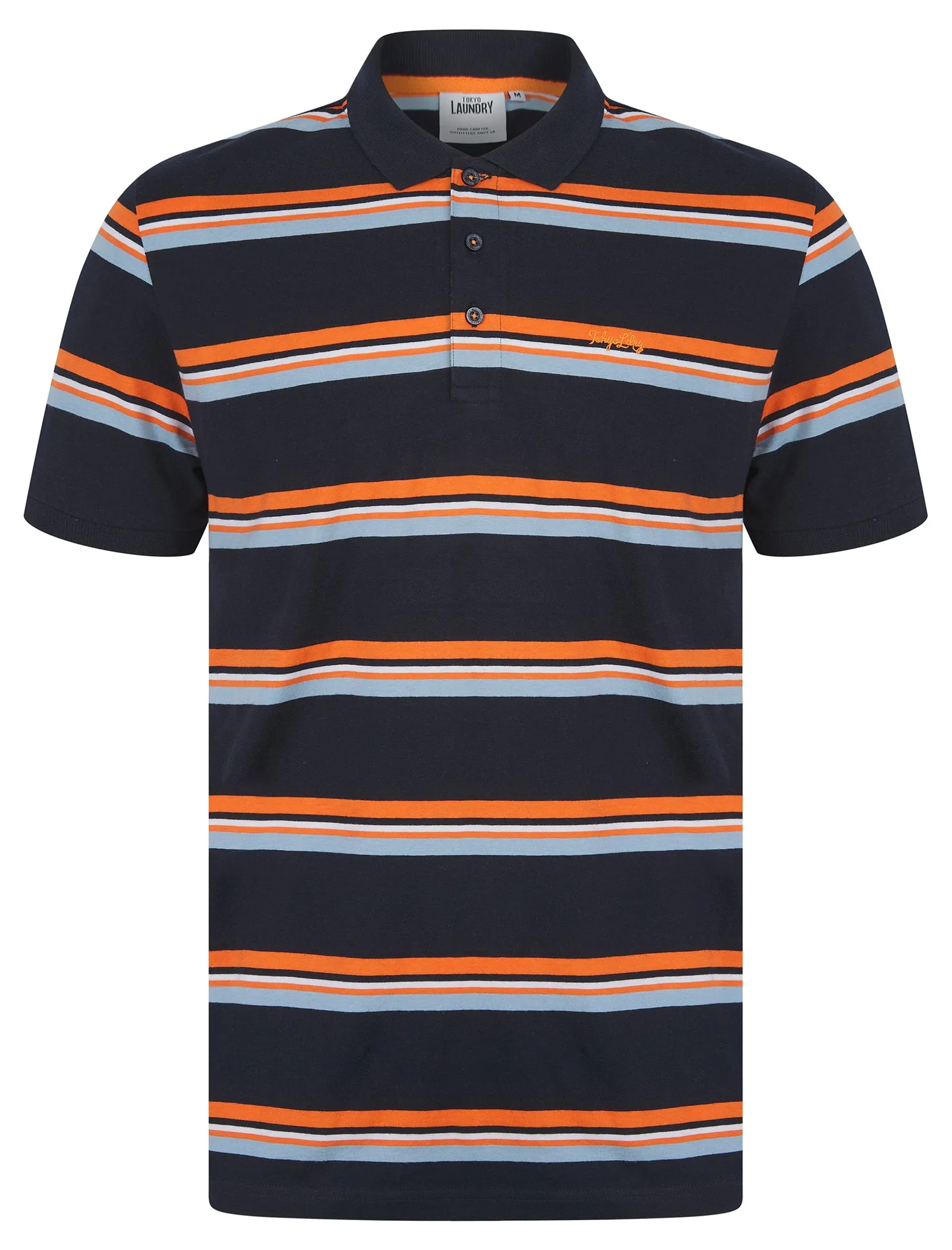 Haydin Yarn Dyed Stripe Cotton Pique Polo Shirt in Sky Captain Navy - Tokyo Laundry sold by Tokyo Laundry