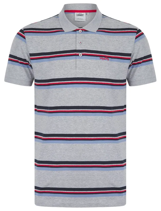 Haydin Yarn Dyed Stripe Cotton Pique Polo Shirt in Light Grey Marl - Tokyo Laundry sold by Tokyo Laundry