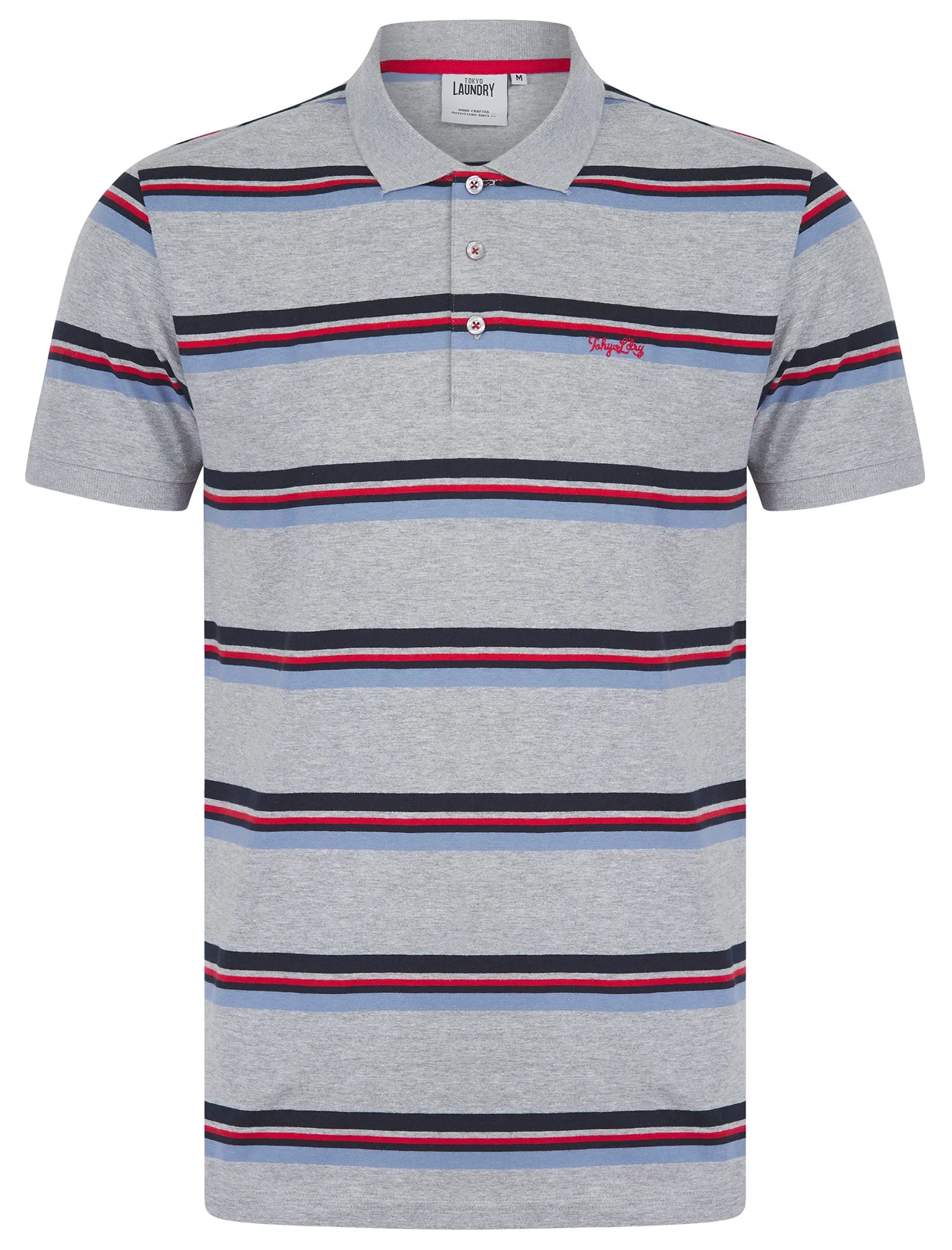 Haydin Yarn Dyed Stripe Cotton Pique Polo Shirt in Light Grey Marl - Tokyo Laundry sold by Tokyo Laundry
