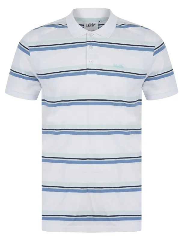 Haydin Yarn Dyed Stripe Cotton Pique Polo Shirt in Optic White - Tokyo Laundry sold by Tokyo Laundry