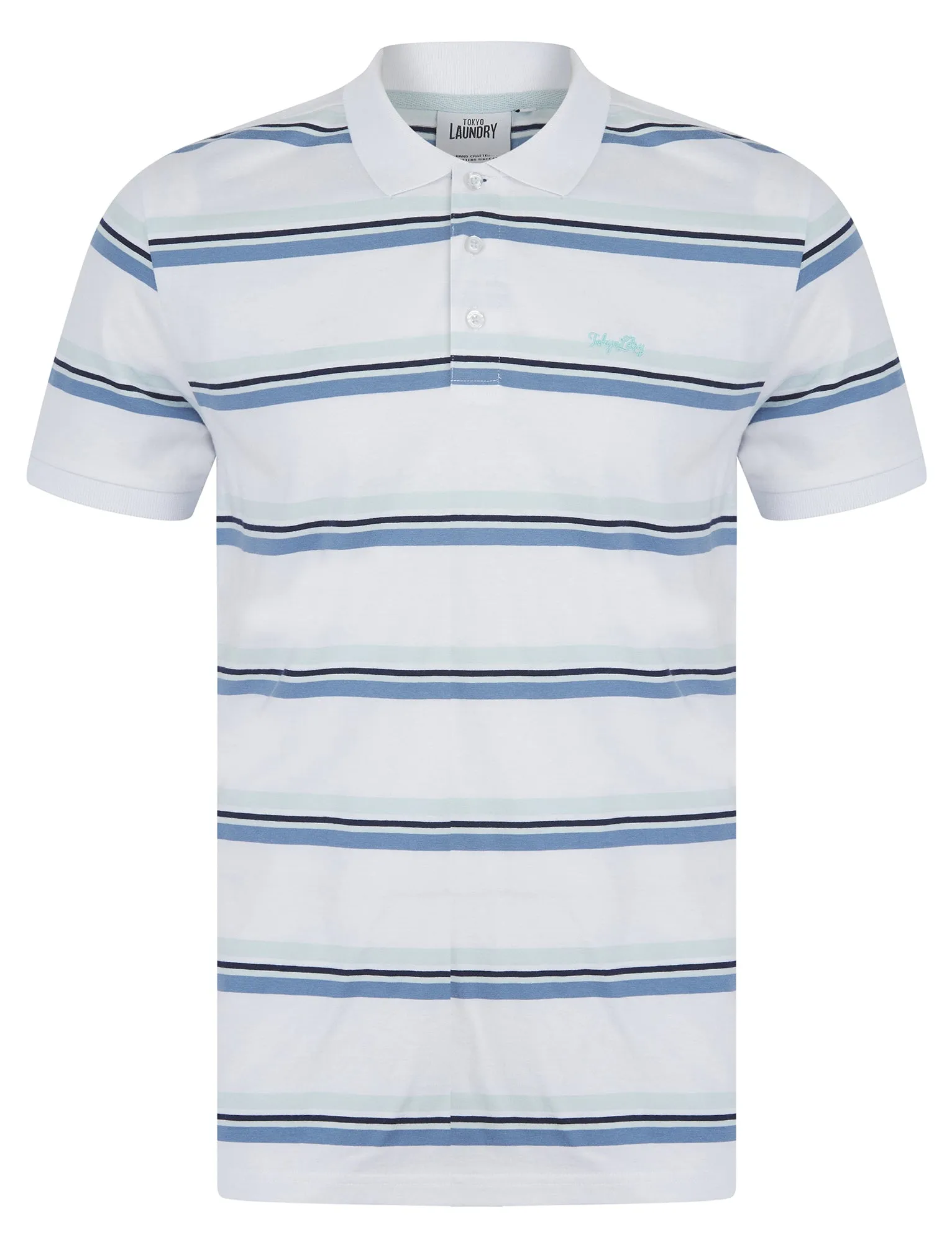 Haydin Yarn Dyed Stripe Cotton Pique Polo Shirt in Optic White - Tokyo Laundry sold by Tokyo Laundry