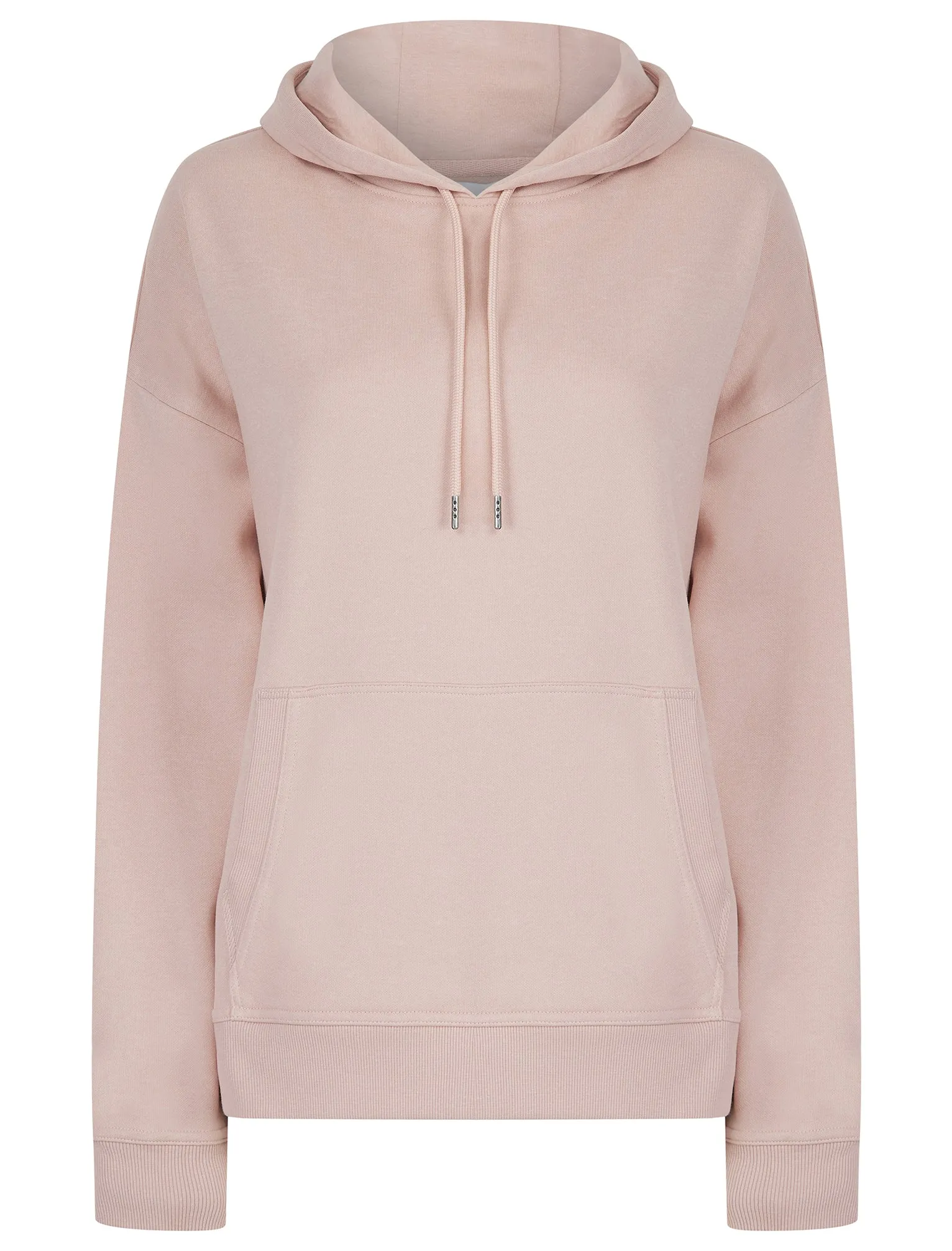 Script Plain Long Line Oversize Drop Shoulder Crew Neck Brushback Fleece Hooded Sweatshirt in Pink - Amara Reya sold by Tokyo Laundry