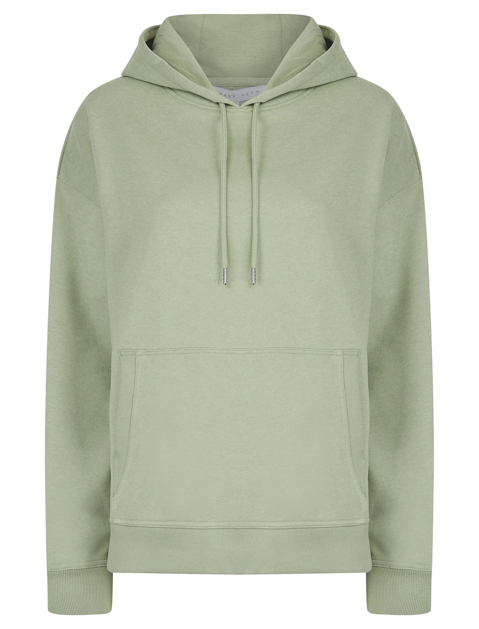 Script Plain Long Line Oversize Drop Shoulder Crew Neck Brushback Fleece Hooded Sweatshirt in Sage Green - Amara Reya sold by Tokyo Laundry