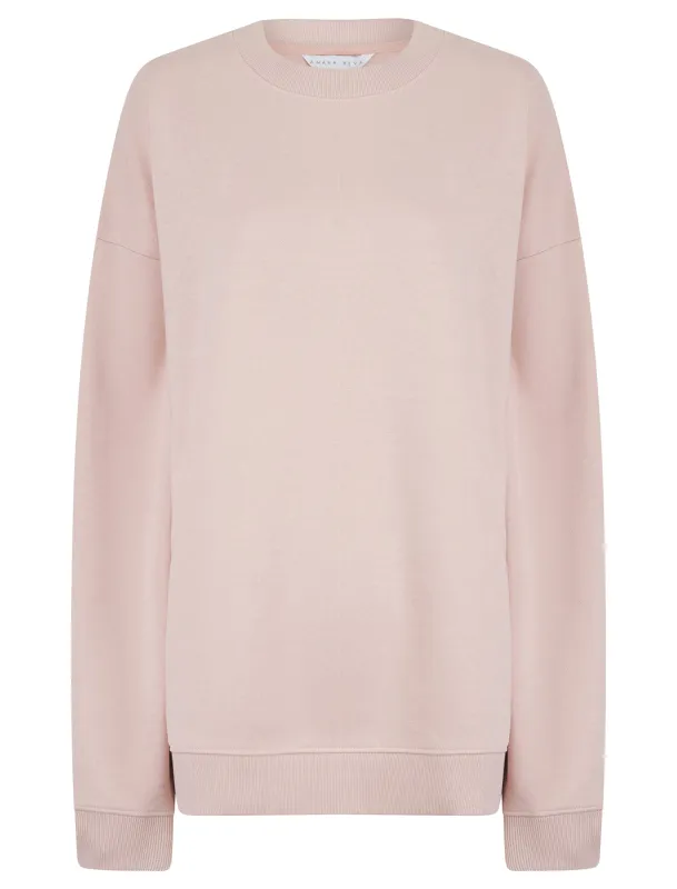 Kelster Plain Long Line Oversize Drop Shoulder Crew Neck Brushback Fleece Sweatshirt in Pink - Amara Reya sold by Tokyo Laundry