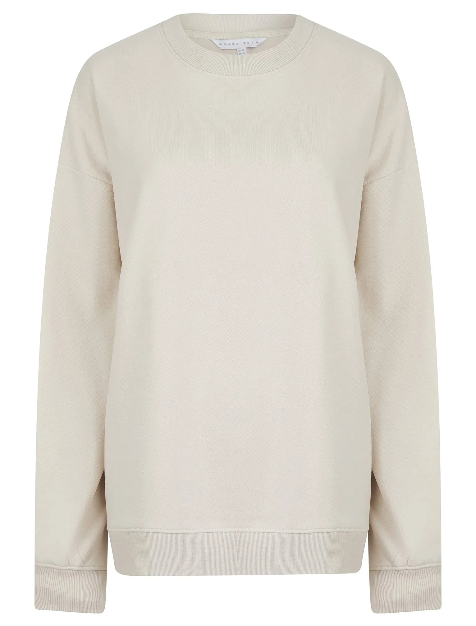 Kelster Plain Long Line Oversize Drop Shoulder Crew Neck Brushback Fleece Sweatshirt in Ivory - Amara Reya sold by Tokyo Laundry