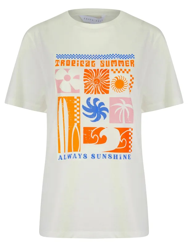 Katya Graphic Motif Cotton Jersey Crew Neck T-Shirt in Cream - Amara Reya sold by Tokyo Laundry