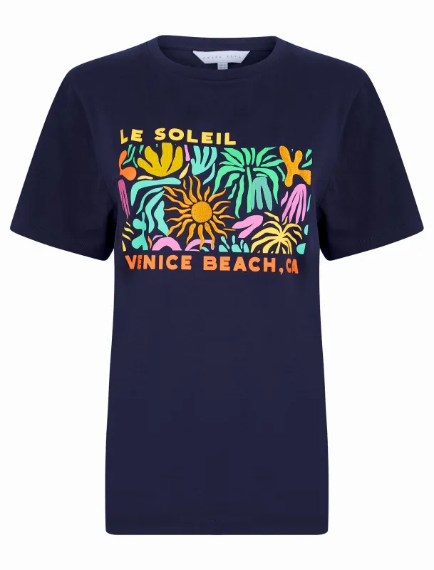 Marta Graphic Motif Cotton Jersey Crew Neck T-Shirt in Patriot Blue - Amara Reya sold by Tokyo Laundry