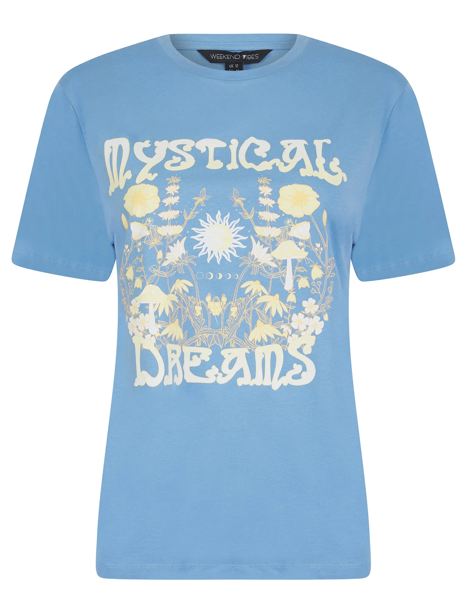 Dreamer Graphic Motif Cotton Jersey Crew Neck T-Shirt in Hydrangea Blue - Weekend Vibes sold by Tokyo Laundry