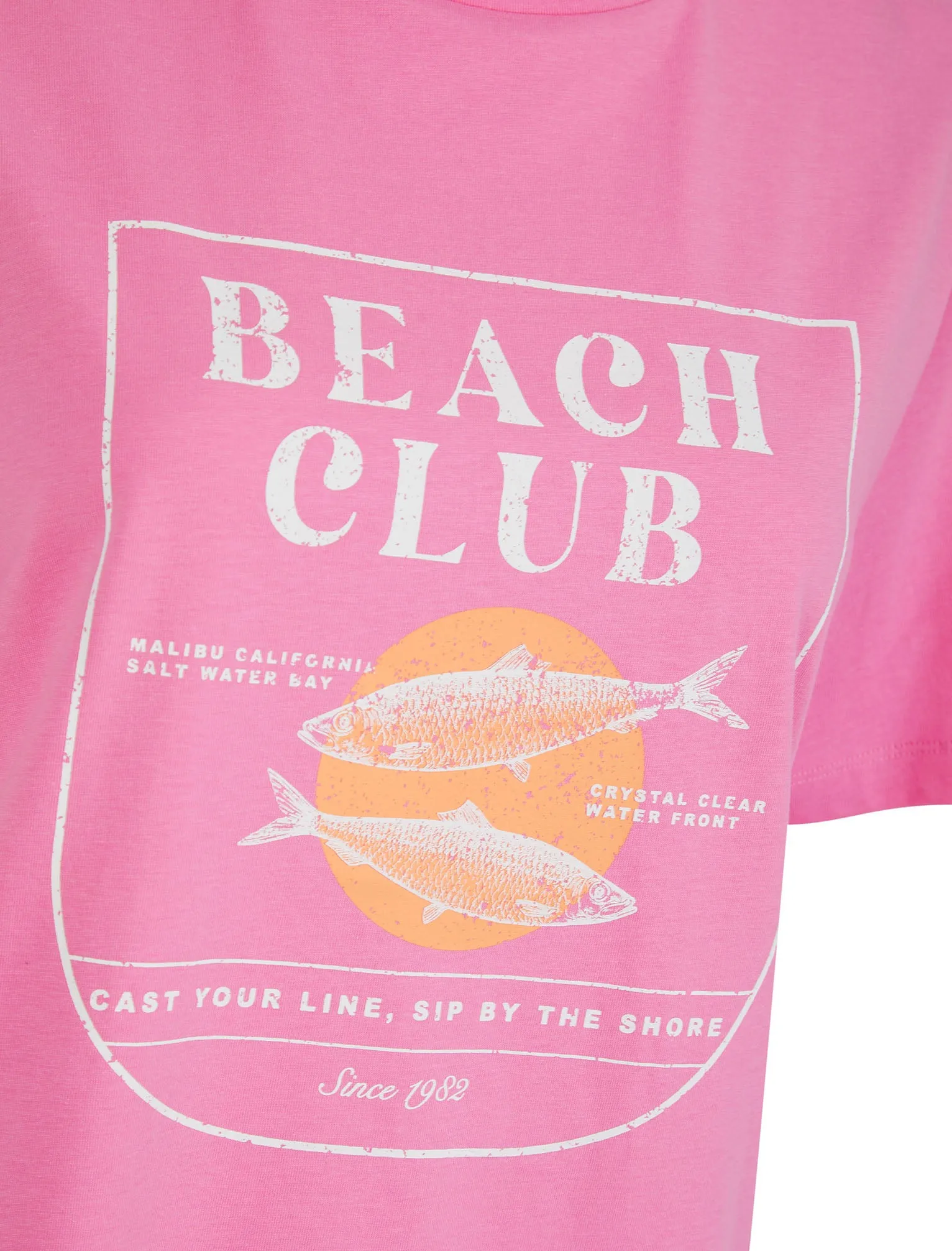 Sardine Graphic Motif Cotton Jersey Crew Neck T-Shirt in Pink Cosmos - Weekend Vibes sold by Tokyo Laundry product image thumbnail 3
