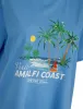 Amalfi Graphic Motif Cotton Jersey Crew Neck T-Shirt in Hydrangea Blue - Weekend Vibes sold by Tokyo Laundry