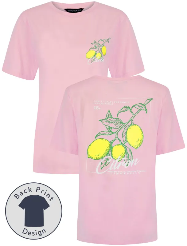Citron Graphic Motif Cotton Crew Neck T-Shirt with Back-Print in Pink Lady - Weekend Vibes sold by Tokyo Laundry