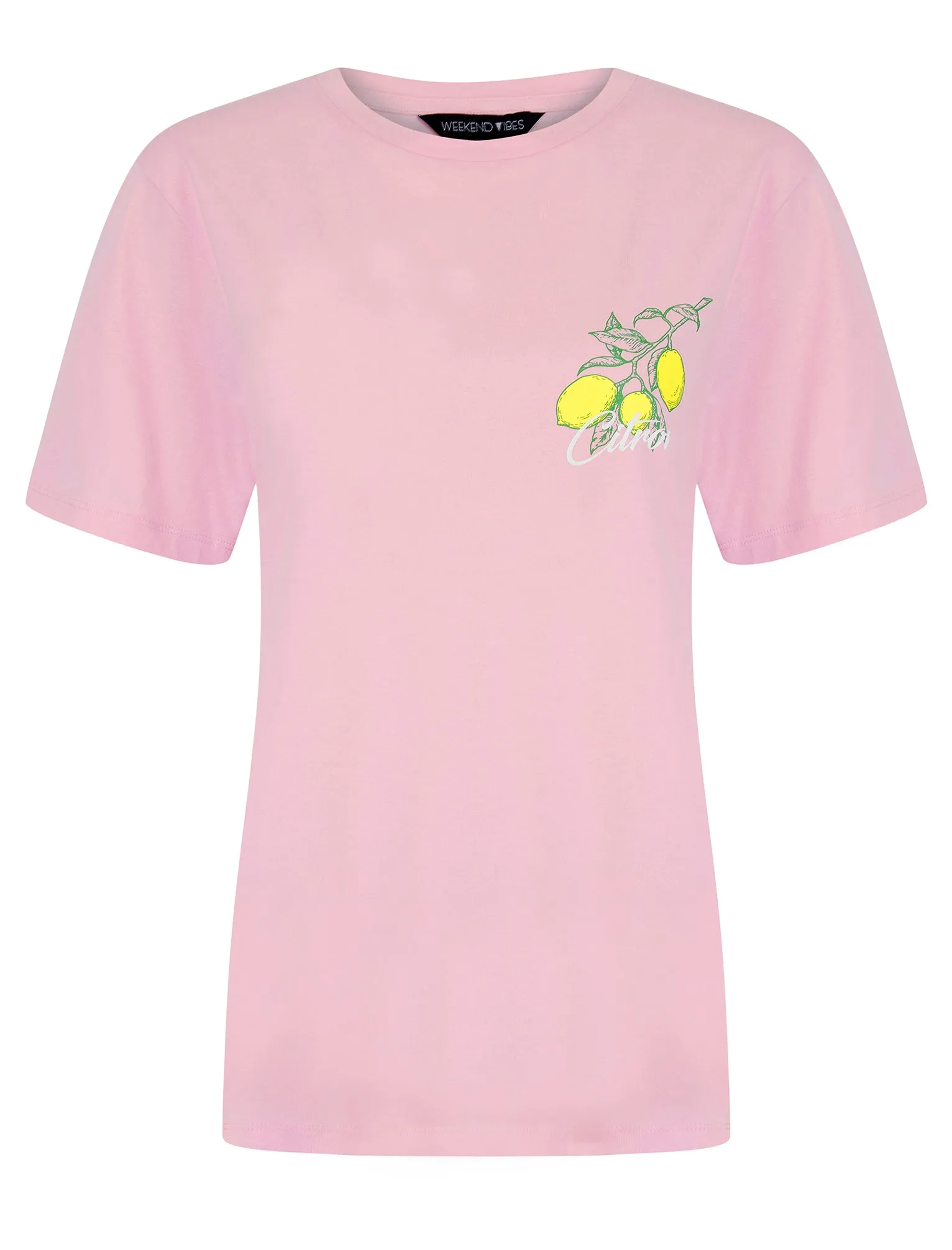 Citron Graphic Motif Cotton Crew Neck T-Shirt with Back-Print in Pink Lady - Weekend Vibes sold by Tokyo Laundry product image thumbnail 2