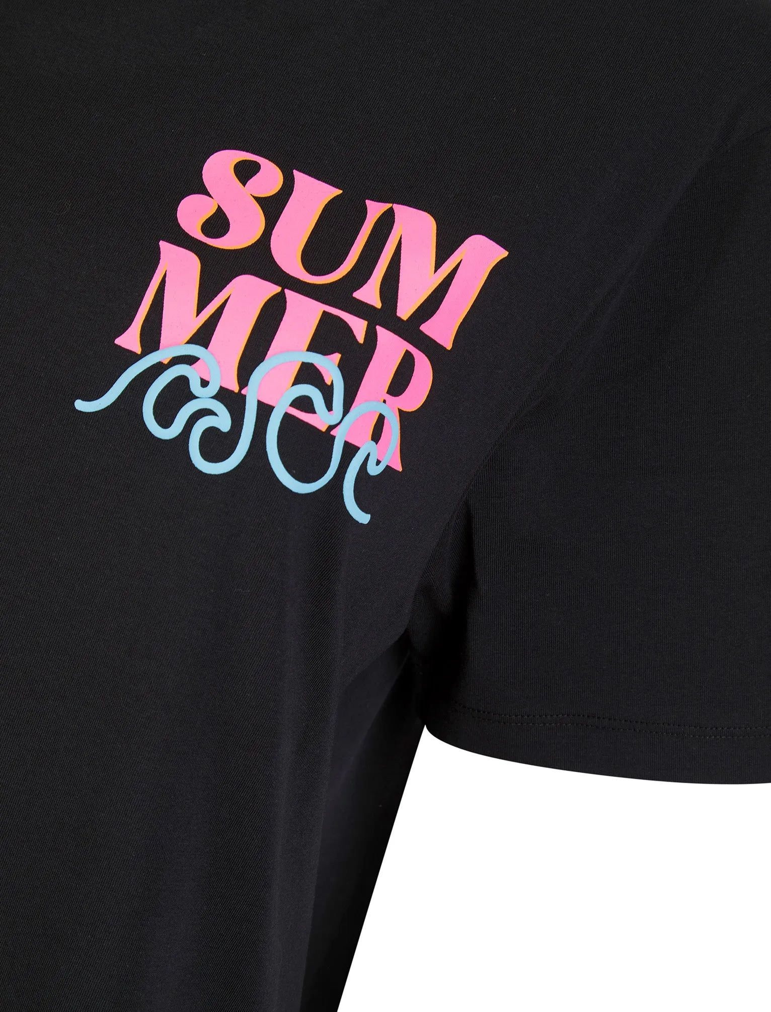 Surfy Graphic Motif Cotton Crew Neck T-Shirt with Back-Print in Jet Black - Weekend Vibes sold by Tokyo Laundry product image thumbnail 4