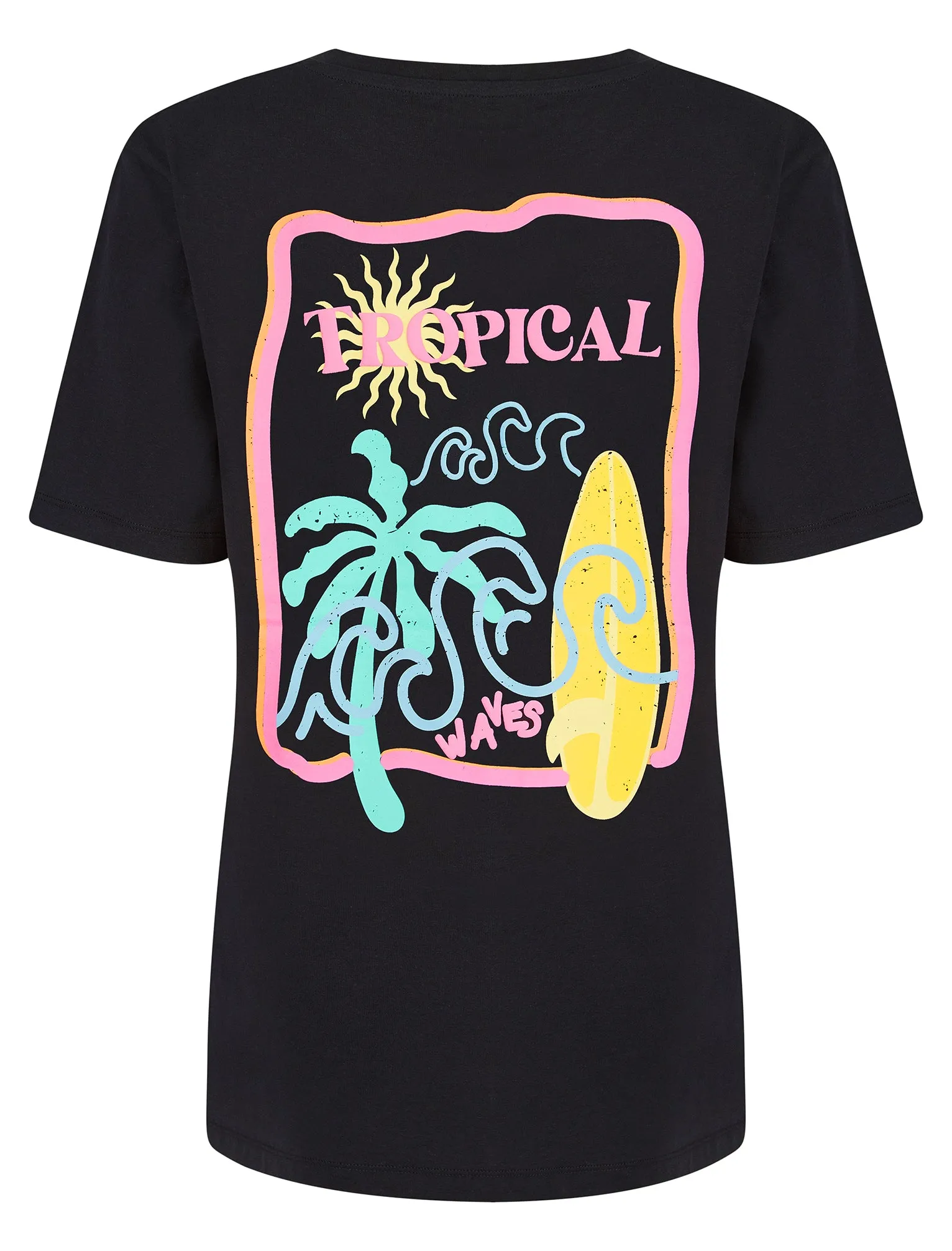 Surfy Graphic Motif Cotton Crew Neck T-Shirt with Back-Print in Jet Black - Weekend Vibes sold by Tokyo Laundry product image thumbnail 3