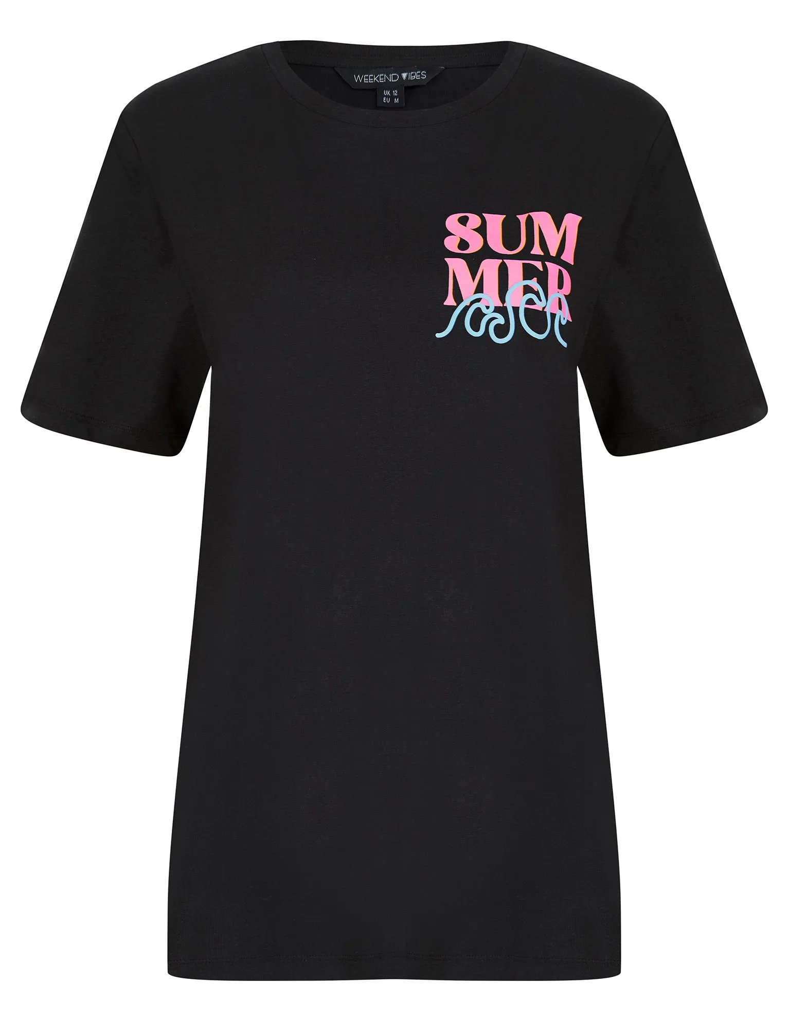 Surfy Graphic Motif Cotton Crew Neck T-Shirt with Back-Print in Jet Black - Weekend Vibes sold by Tokyo Laundry product image thumbnail 2