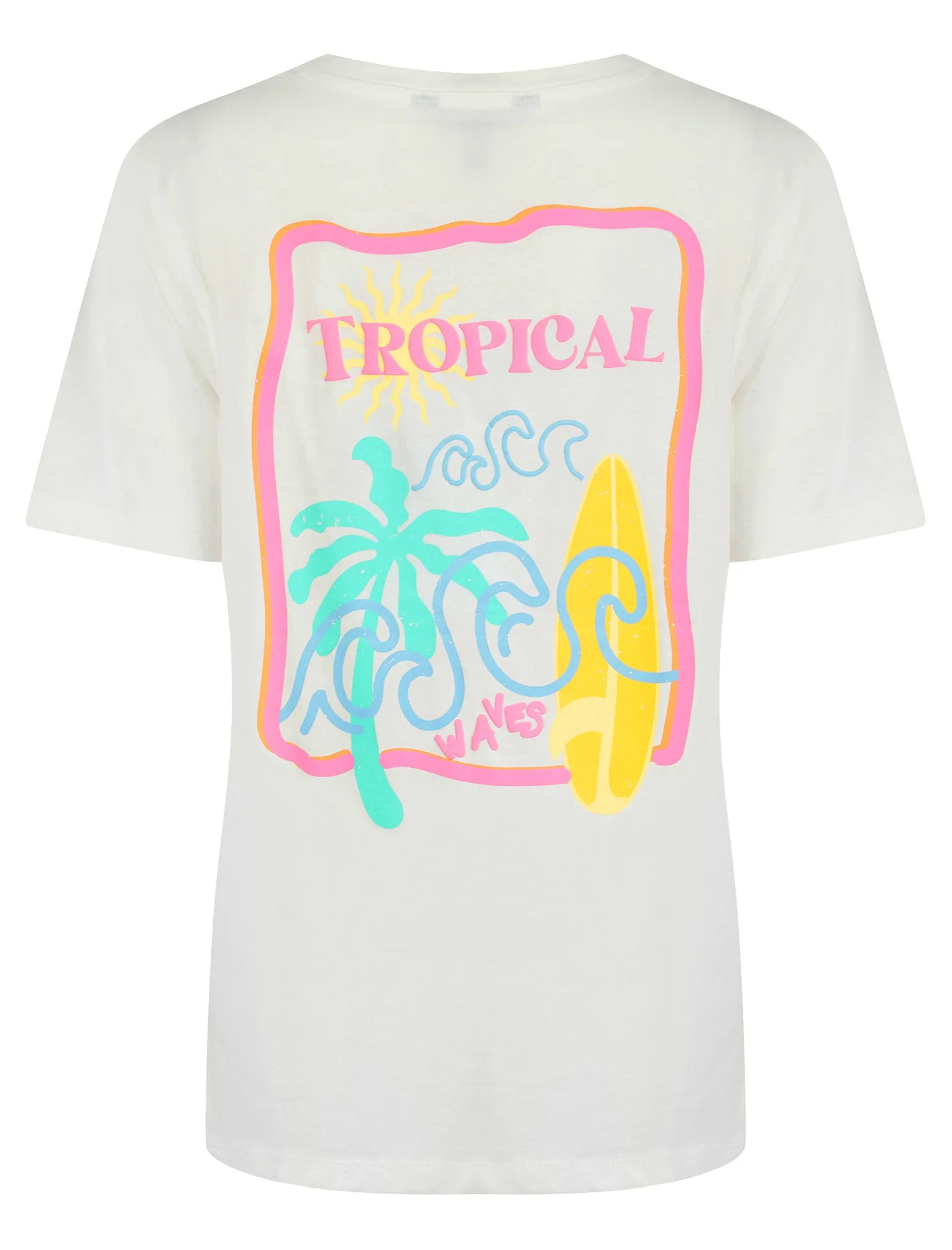 Surfy Graphic Motif Cotton Crew Neck T-Shirt with Back-Print in Cream - Weekend Vibes sold by Tokyo Laundry product image thumbnail 3