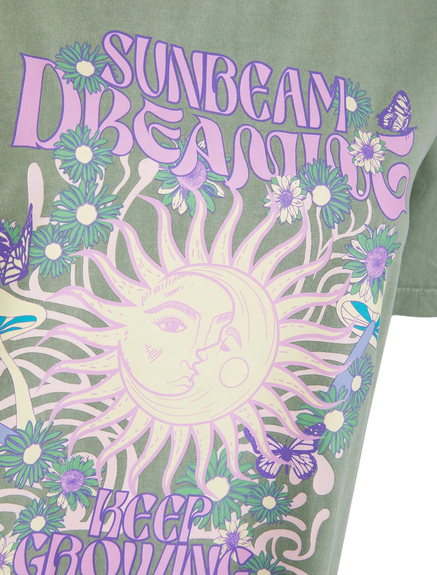 Sunbeam Graphic Motif Cotton Jersey Crew Neck Acid Wash T-Shirt in Sage - Weekend Vibes sold by Tokyo Laundry product image thumbnail 3