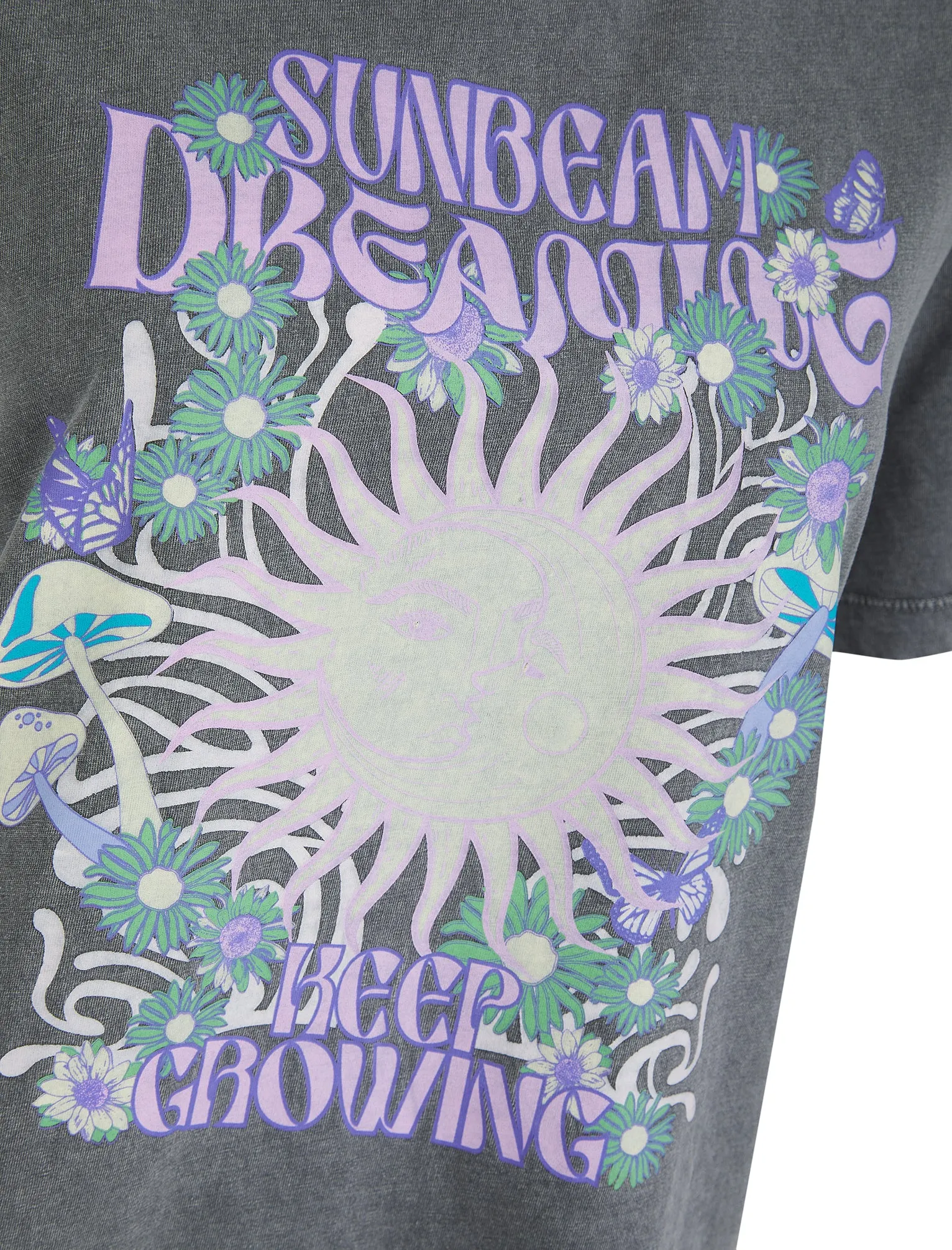 Sunbeam Graphic Motif Cotton Jersey Crew Neck Acid Wash T-Shirt in Charcoal - Weekend Vibes sold by Tokyo Laundry product image thumbnail 3