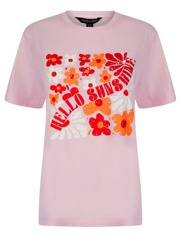 Caprice Graphic Motif Cotton Jersey Crew Neck Acid Wash T-Shirt in Pink - Weekend Vibes sold by Tokyo Laundry