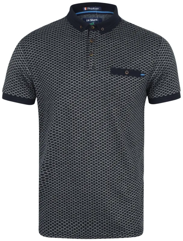 Lapse Jacquard Polo Shirt with Chest Pocket In True Navy - Le Shark sold by Tokyo Laundry