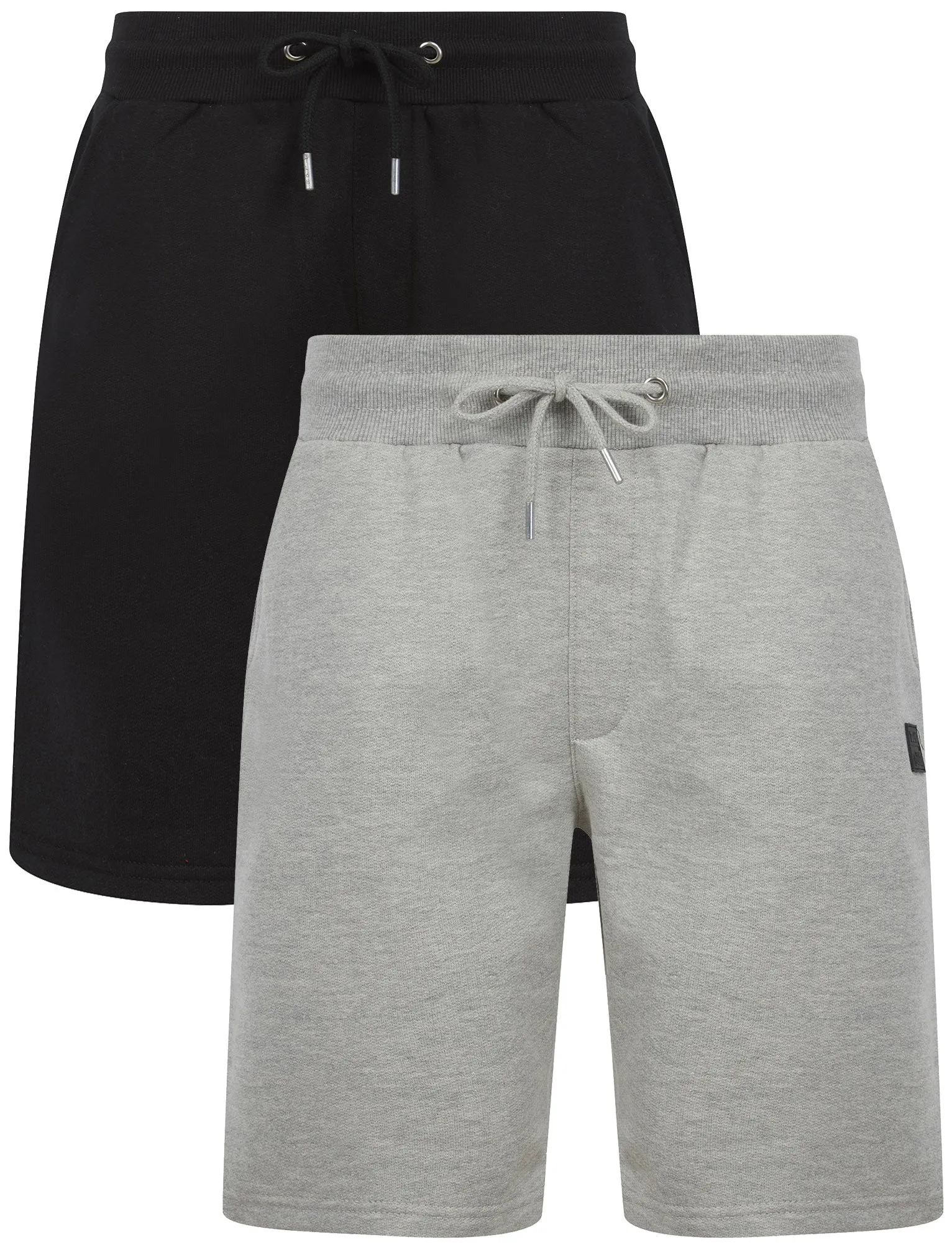 Helm (2 Pack) Cotton Blend Brushback Fleece Jogger Shorts Set in Jet Black / Light Grey Marl - Tokyo Laundry sold by Tokyo Laundry