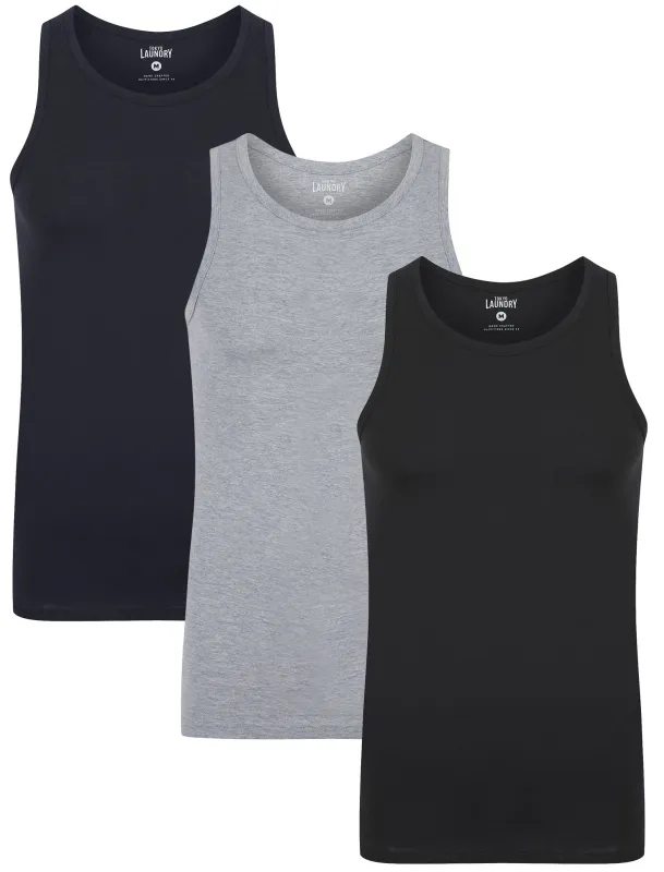 Albacore (3-Pack) Jersey Cotton Sleeveless Vest Tops in Sky Captain Navy / Light Grey Marl / Jet Black - Tokyo Laundry sold by Tokyo Laundry