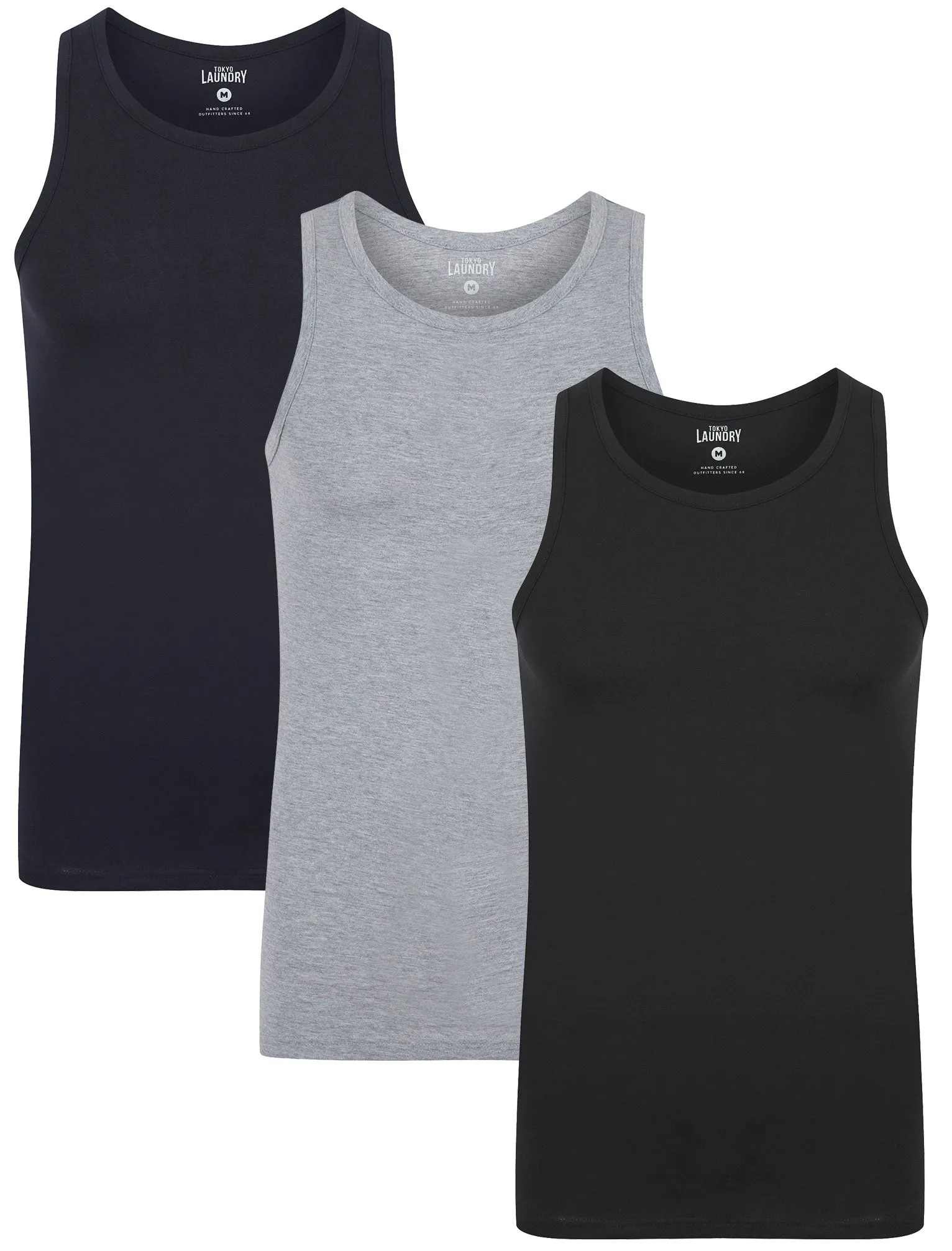 Albacore (3-Pack) Jersey Cotton Sleeveless Vest Tops in Sky Captain Navy / Light Grey Marl / Jet Black - Tokyo Laundry sold by Tokyo Laundry