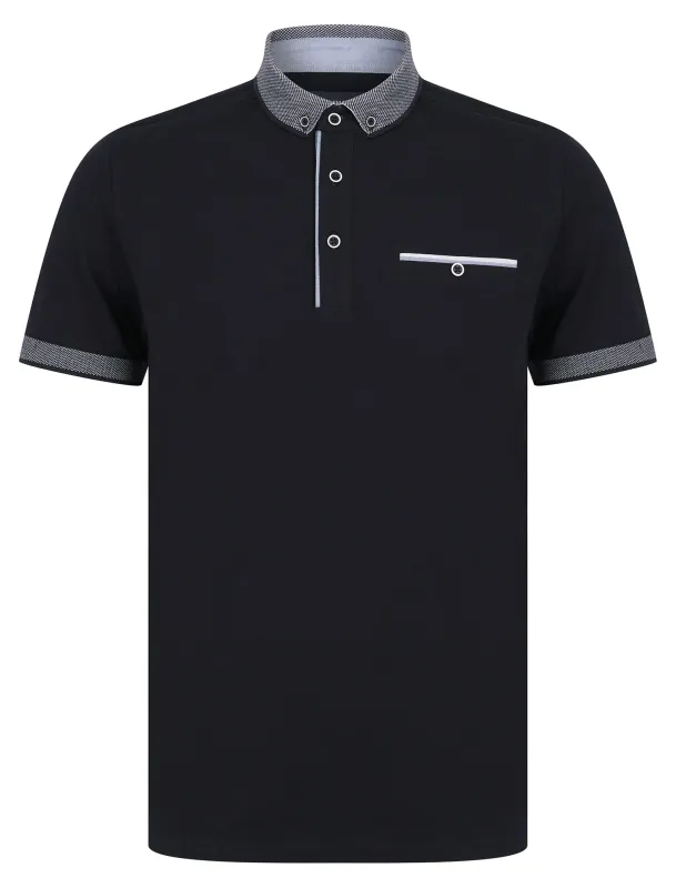 Riddle Stretch Cotton Jersey Button Down Collar Polo Shirt in Sky Captain Navy - Kensington Eastside sold by Tokyo Laundry