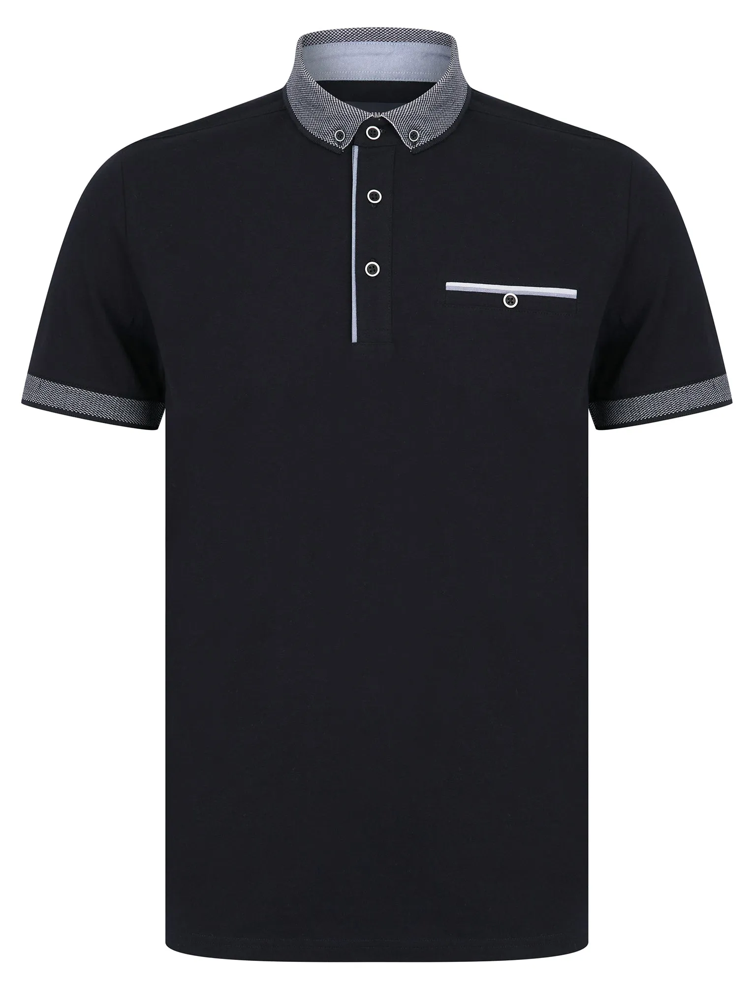 Riddle Stretch Cotton Jersey Button Down Collar Polo Shirt in Sky Captain Navy - Kensington Eastside sold by Tokyo Laundry