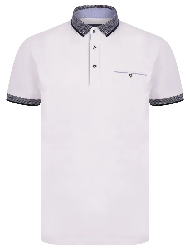 Riddle Stretch Cotton Jersey Button Down Collar Polo Shirt in Optic White - Kensington Eastside sold by Tokyo Laundry