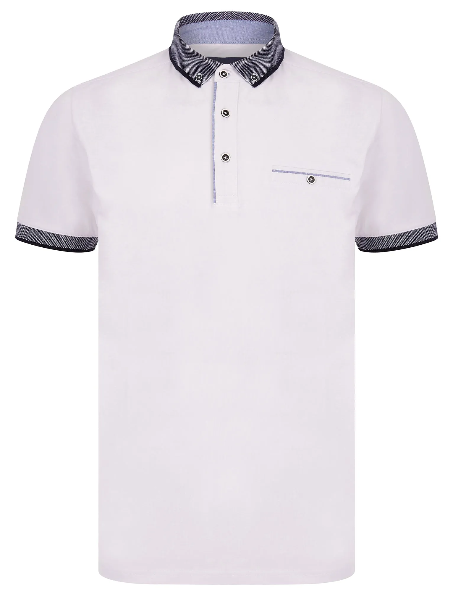 Riddle Stretch Cotton Jersey Button Down Collar Polo Shirt in Optic White - Kensington Eastside sold by Tokyo Laundry