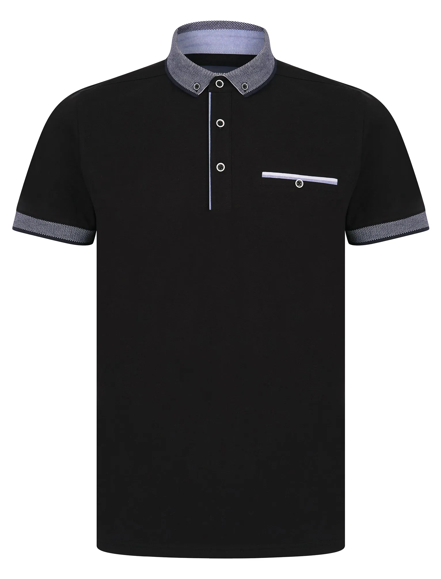 Riddle Stretch Cotton Jersey Button Down Collar Polo Shirt in Jet Black - Kensington Eastside sold by Tokyo Laundry