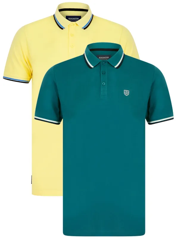 Moore (2 Pack) Cotton Pique Polo Shirt in Sunlight / Colonial Blue - Kensington Eastside sold by Tokyo Laundry