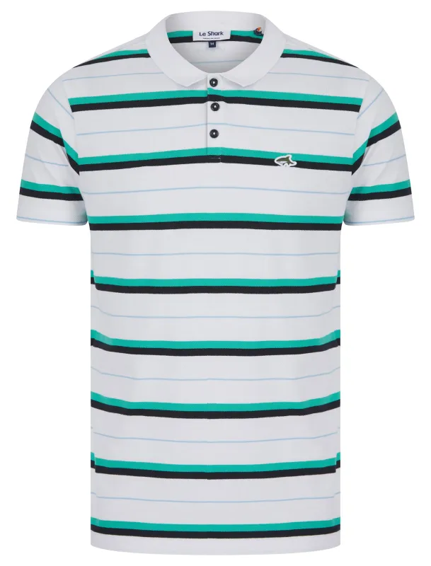 Lant Yarn Dyed Striped Cotton Pique Polo Shirt in Bright White - Le Shark sold by Tokyo Laundry