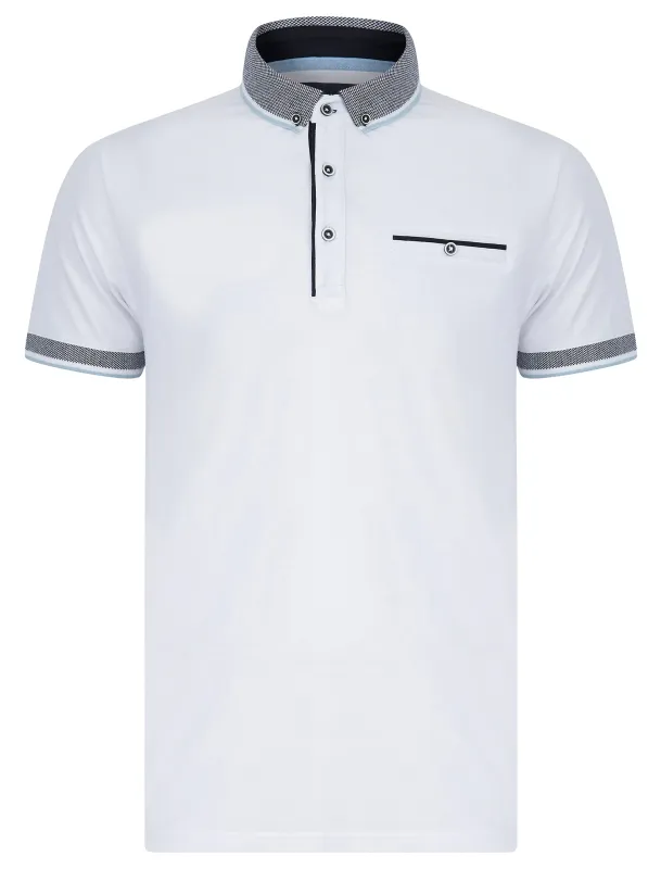 Wilmot Stretch Cotton Jersey Button Down Collar Polo Shirt in Bright White - Kensington Eastside sold by Tokyo Laundry
