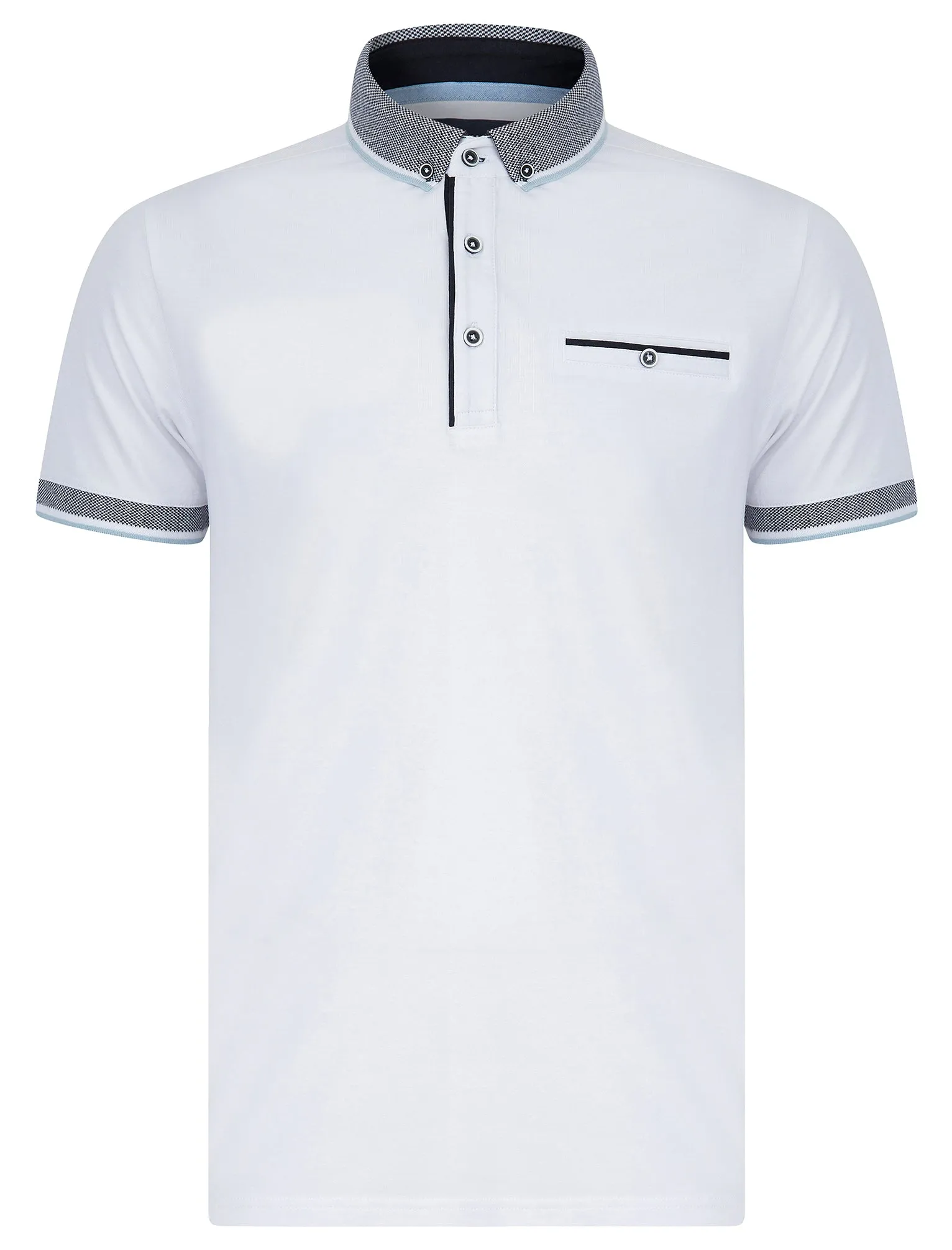 Wilmot Stretch Cotton Jersey Button Down Collar Polo Shirt in Bright White - Kensington Eastside sold by Tokyo Laundry
