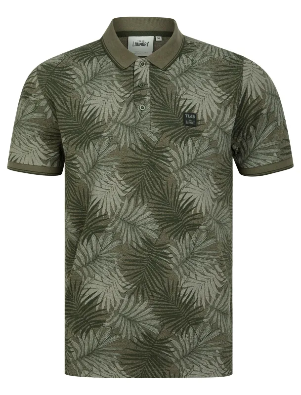 Hunton Cotton Rich Pique Tropical Hawaiian Print Polo Shirt in Tea Leaf - Tokyo Laundry sold by Tokyo Laundry
