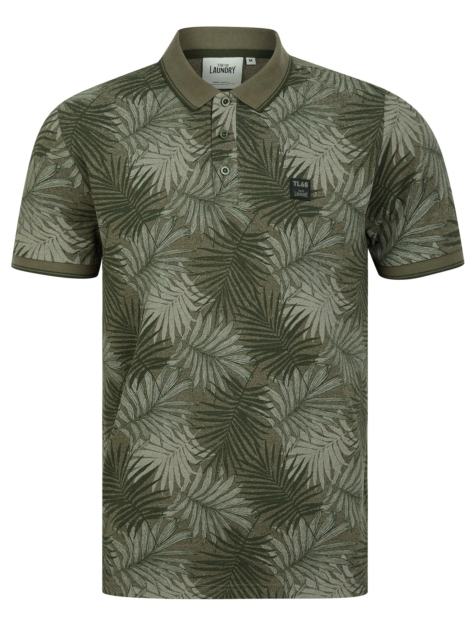 Hunton Cotton Rich Pique Tropical Hawaiian Print Polo Shirt in Tea Leaf - Tokyo Laundry sold by Tokyo Laundry