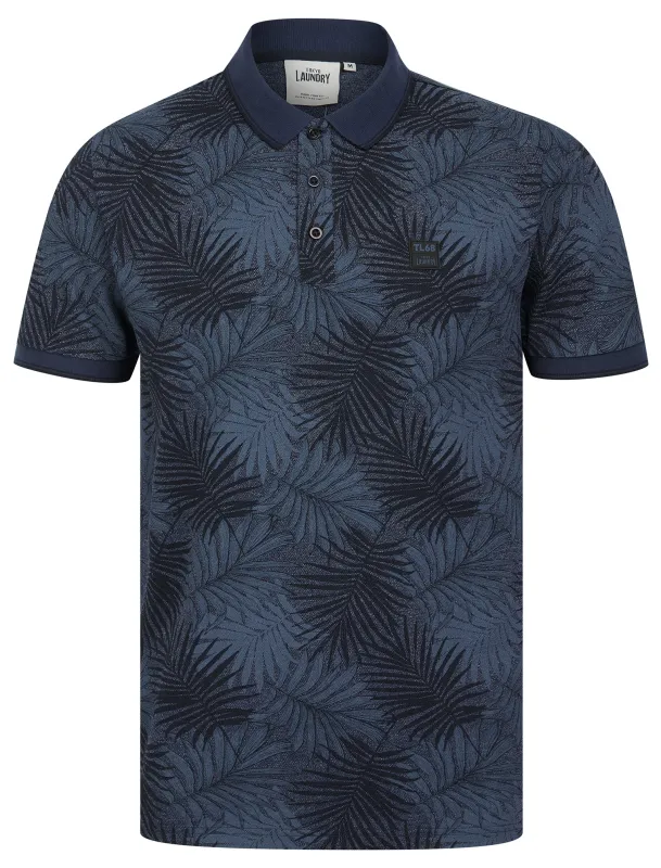 Hunton Cotton Rich Pique Tropical Hawaiian Print Polo Shirt in Naval Academy - Tokyo Laundry sold by Tokyo Laundry