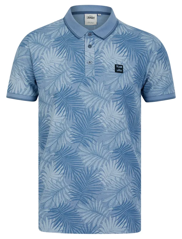 Hunton Cotton Rich Pique Tropical Hawaiian Print Polo Shirt in Tempest Blue - Tokyo Laundry sold by Tokyo Laundry
