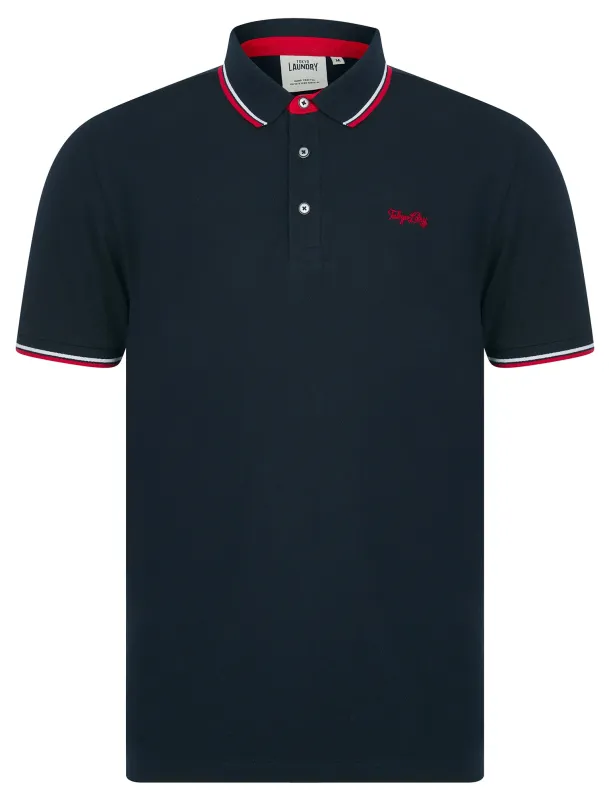 Sonik Cotton Pique Polo Shirt with Tipping in Sky Captain Navy - Tokyo Laundry sold by Tokyo Laundry