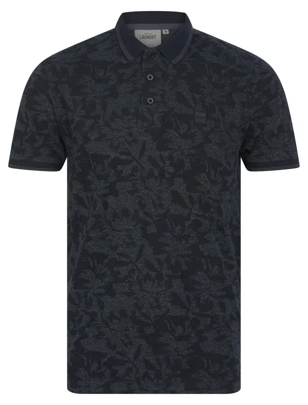 Alldis Cotton Rich Pique Tropical Hawaiian Print Polo Shirt in Sky Captain Navy - Tokyo Laundry sold by Tokyo Laundry