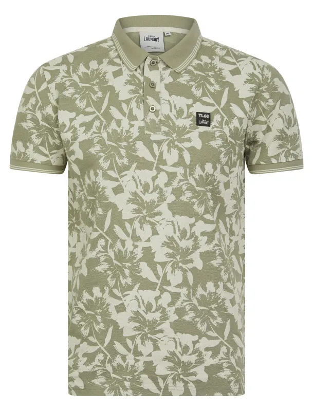 Alldis Cotton Rich Pique Tropical Hawaiian Print Polo Shirt in Laurel Oak Grey - Tokyo Laundry sold by Tokyo Laundry