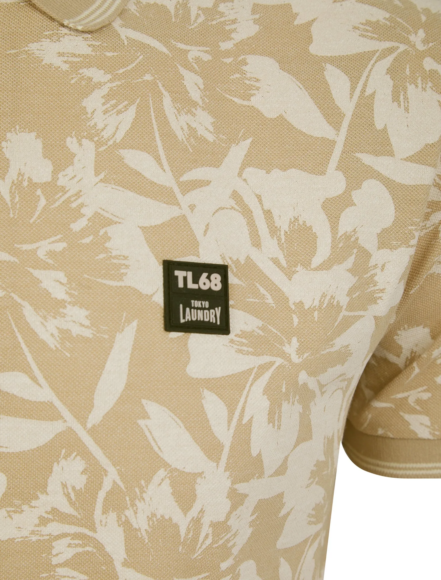 Alldis Cotton Rich Pique Tropical Hawaiian Print Polo Shirt in Cuban Sand - Tokyo Laundry sold by Tokyo Laundry product image thumbnail 3