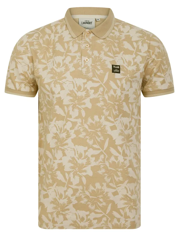 Alldis Cotton Rich Pique Tropical Hawaiian Print Polo Shirt in Cuban Sand - Tokyo Laundry sold by Tokyo Laundry