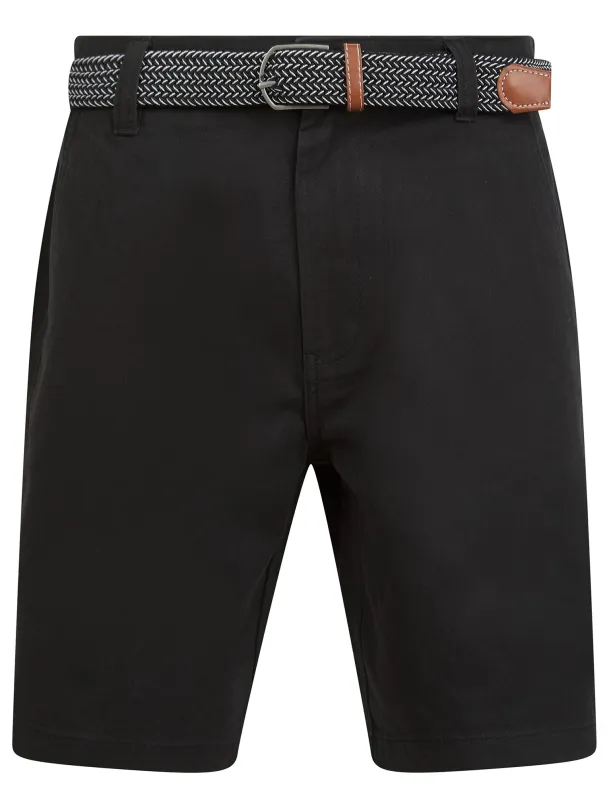 Mulligan Cotton Twill Chino Shorts with Woven Belt in Jet Black - Kensington Eastside sold by Tokyo Laundry