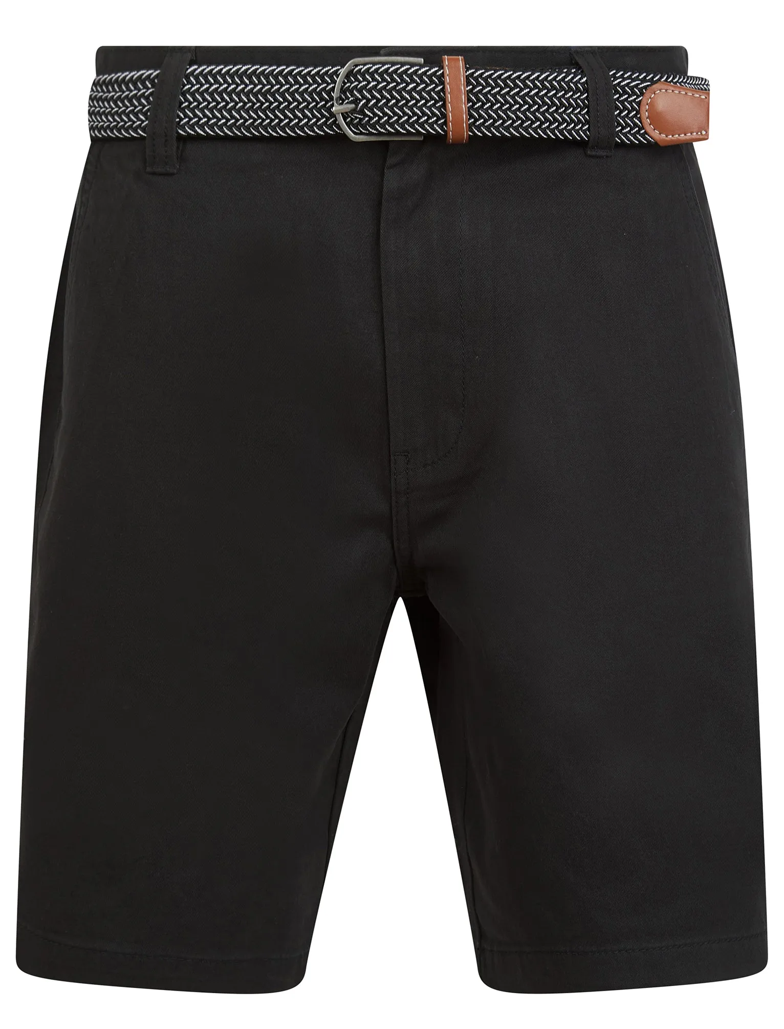 Mulligan Cotton Twill Chino Shorts with Woven Belt in Jet Black - Kensington Eastside sold by Tokyo Laundry