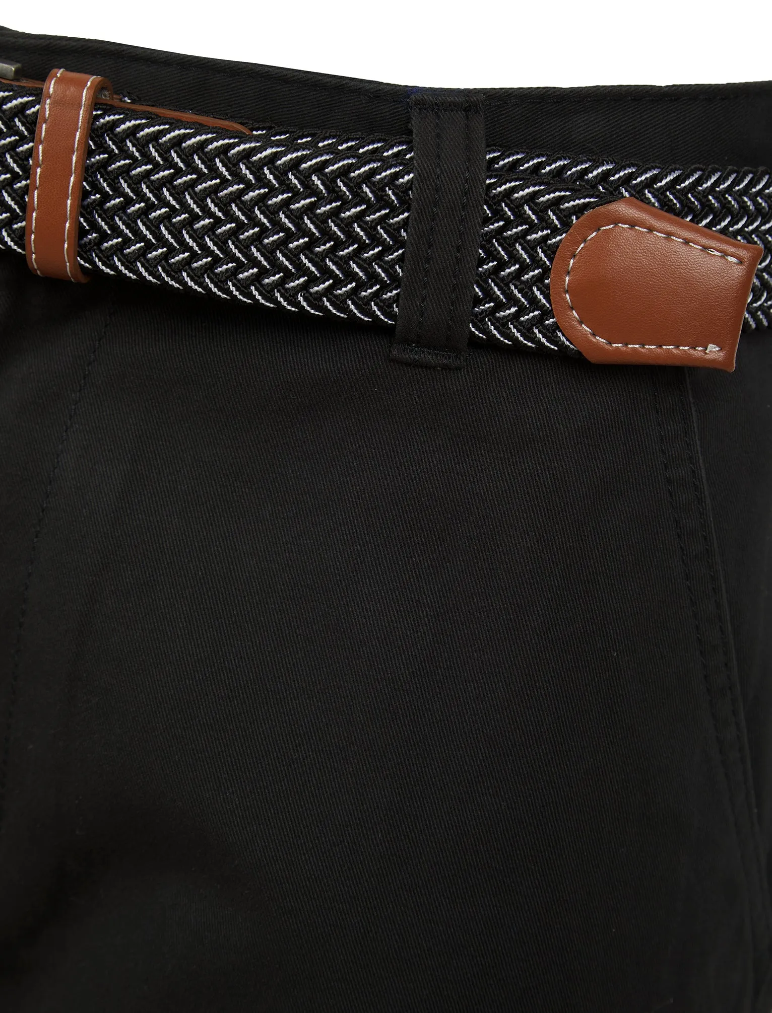 Mulligan Cotton Twill Chino Shorts with Woven Belt in Jet Black - Kensington Eastside sold by Tokyo Laundry product image thumbnail 3