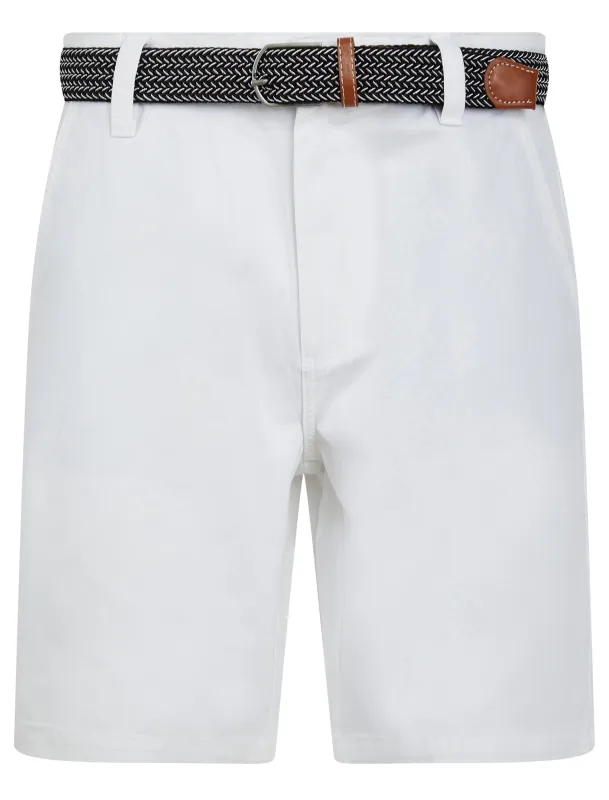 Mulligan Cotton Twill Chino Shorts with Woven Belt in Bright White - Kensington Eastside sold by Tokyo Laundry