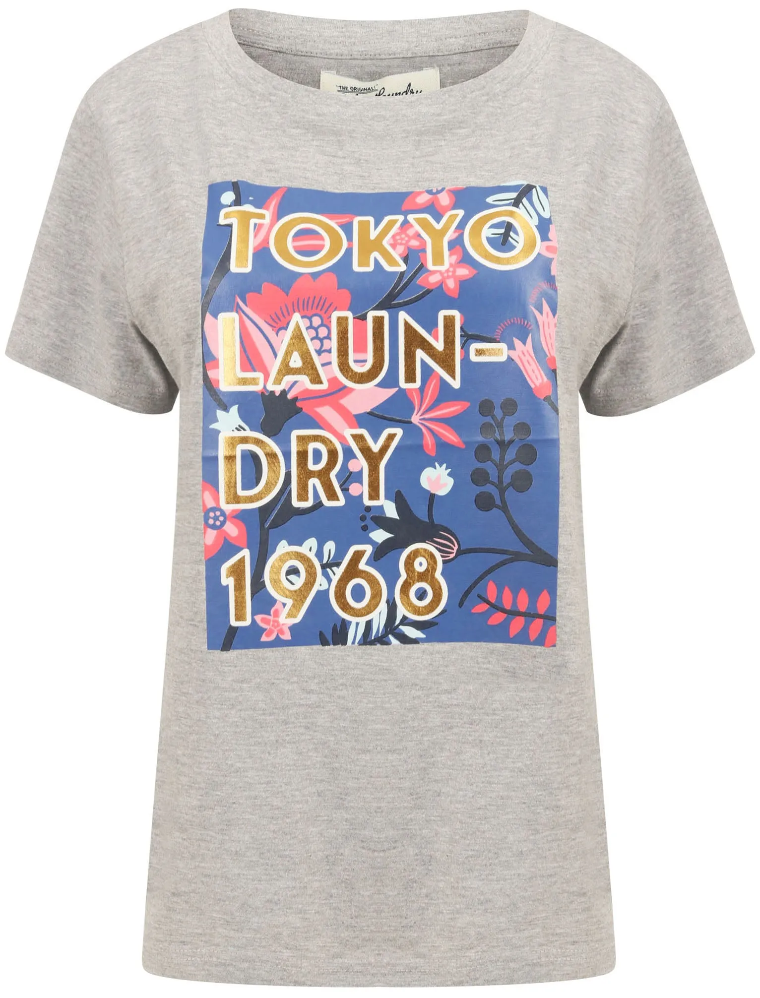 Cala Motif Cotton T-Shirt with Gold Foil Detail in Light Grey Marl - Tokyo Laundry sold by Tokyo Laundry product image thumbnail 2
